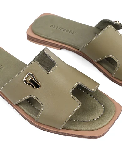 Жіночі шльопанці Attizzare шкіряні зелені - фото 6 - Miraton