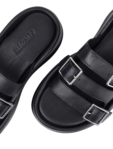 Жіночі шльопанці Attizzare шкіряні чорні - фото 5 - Miraton