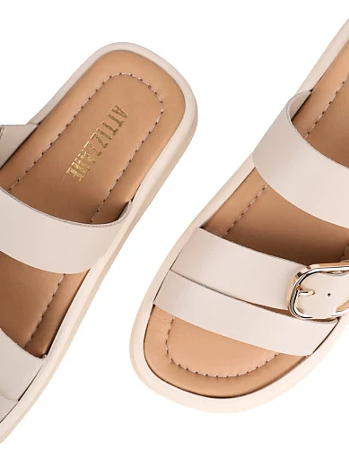 Женские шлепанцы Attizzare кожаные рисового цвета - фото 5 - Miraton