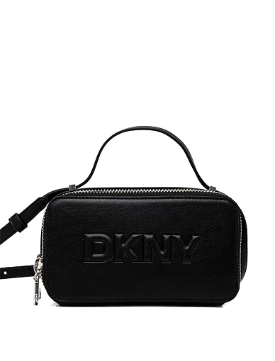 Жіноча сумка camera bag DKNY із екошкіри чорна з логотипом. фото 1