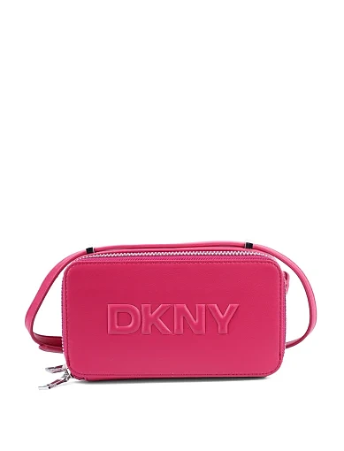 Женская сумка camera bag DKNY из экокожи бордовая с логотипом фото 1