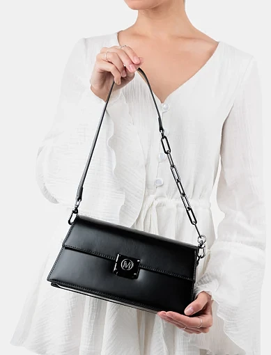 Женская сумка леди лайк MIRATON кожаная черная с декоративной застежкой - фото 2 - Miraton