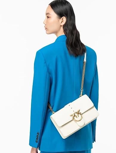 Жіноча сумка крос-боді Pinko шкіряна молочного кольору з декоративною застібкою - фото 8 - Miraton