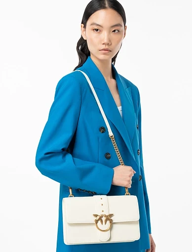 Жіноча сумка крос-боді Pinko шкіряна молочного кольору з декоративною застібкою - фото 9 - Miraton