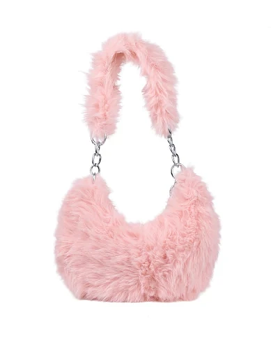Женская сумка через плечо MIRATON из меха розовая - фото 3 - Miraton
