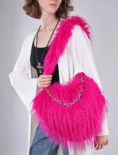 Женская сумка через плечо MIRATON из меха розовая - фото 2 - Miraton