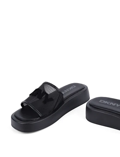 Жіночі шльопанці DKNY шкіряні чорні - фото 2 - Miraton