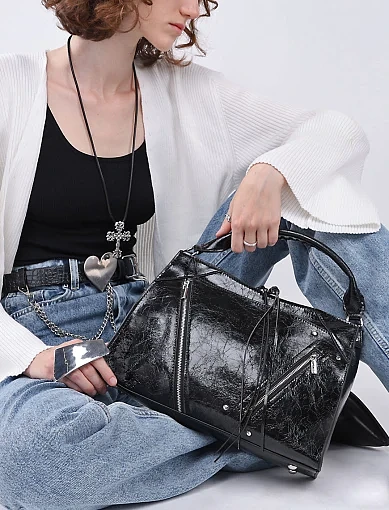 Жіноча сумка тоут MIRATON шкіряна чорна - фото 2 - Miraton