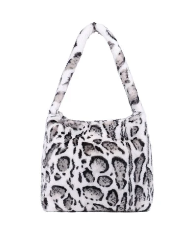 Женская сумка через плечо MIRATON из меха бело-черная - фото 3 - Miraton