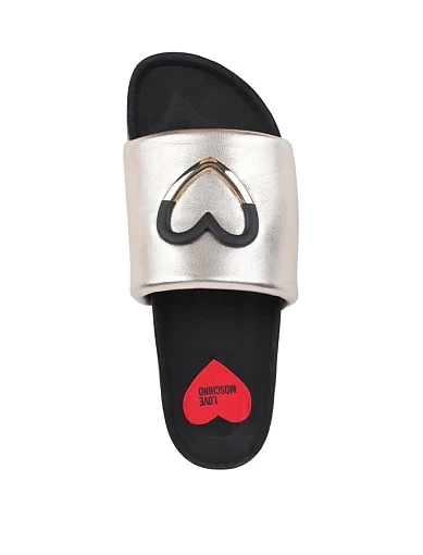 Жіночі шльопанці Love Moschino шкіряні золотого кольору - фото 2 - Miraton