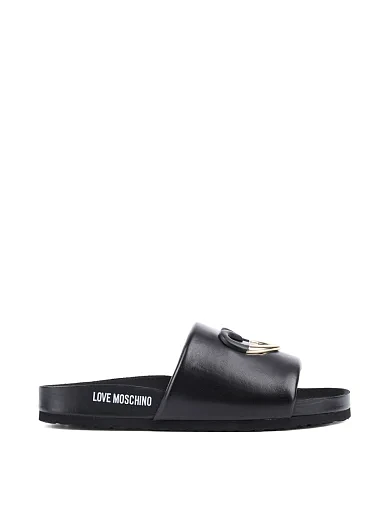 Жіночі шльопанці Love Moschino шкіряні чорні фото 1