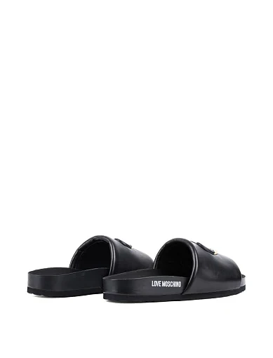 Жіночі шльопанці Love Moschino шкіряні чорні - фото 3 - Miraton