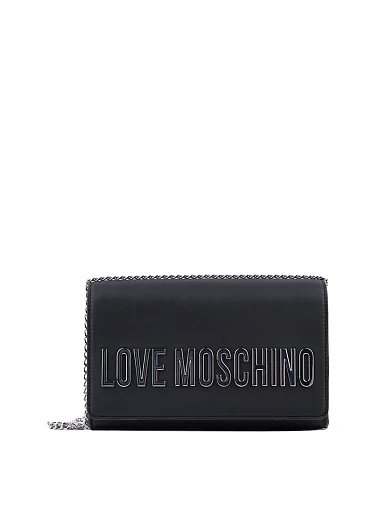 Жіноча сумка крос-боді Love Moschino з екошкіри чорна з логотипом фото 1
