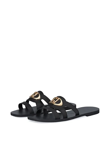 Женские шлепанцы LIU JO кожаные черные - фото 3 - Miraton