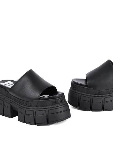 Жіночі шльопанці Buffalo з екошкіри чорні - фото 2 - Miraton