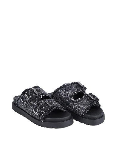 Жіночі шльопанці Buffalo тканинні чорні - фото 3 - Miraton