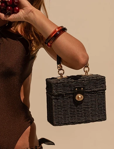 Жіноча сумка коробка MIRATON солом'яна чорна - фото 2 - Miraton