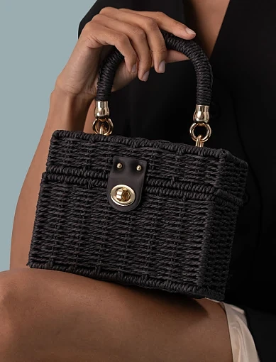 Жіноча сумка коробка MIRATON солом'яна чорна - фото 8 - Miraton