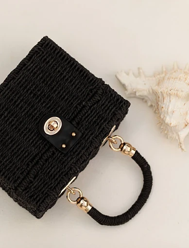 Жіноча сумка коробка MIRATON солом'яна чорна - фото 9 - Miraton