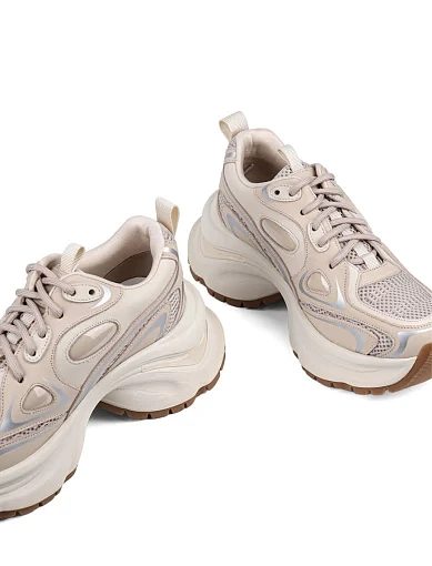 Женские кроссовки MIRATON кожаные бежевые - фото 2 - Miraton