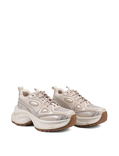 Женские кроссовки MIRATON кожаные бежевые - фото 3 - Miraton