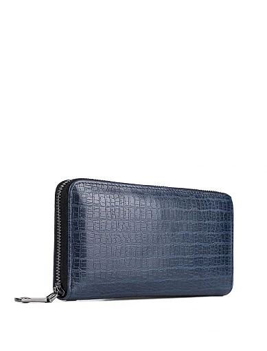 Чоловічий гаманець шкіряний синій на блискавці (166-47) - фото 2 - Miraton