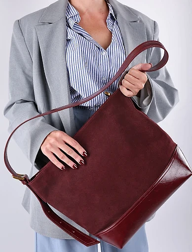 Жіноча сумка хобо MIRATON замшева бордова - фото 2 - Miraton