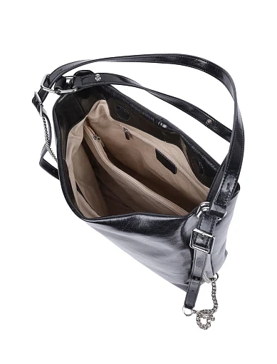 Женская сумка через плечо MIRATON кожаная черная - фото 4 - Miraton