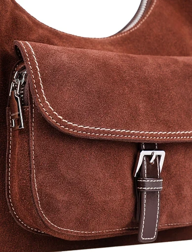 Женская сумка через плечо MIRATON замшевая коричневая - фото 4 - Miraton