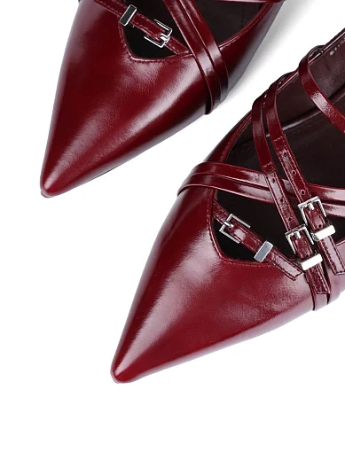 Жіночі балетки MIRATON з масляної шкіри бордові - фото 5 - Miraton