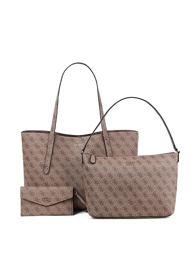 Женская сумка 2 в 1 Guess из экокожи бежевая - фото 6 - Miraton