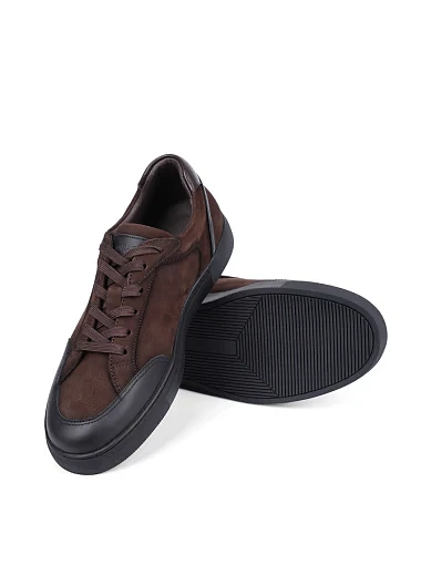 Мужские кеды MIRATON из нубука коричневые - фото 2 - Miraton