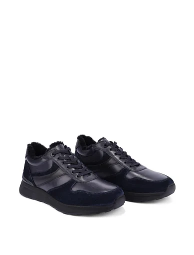 Мужские кроссовки кожаные синие (MU312A-012-A9M) - фото 3 - Miraton