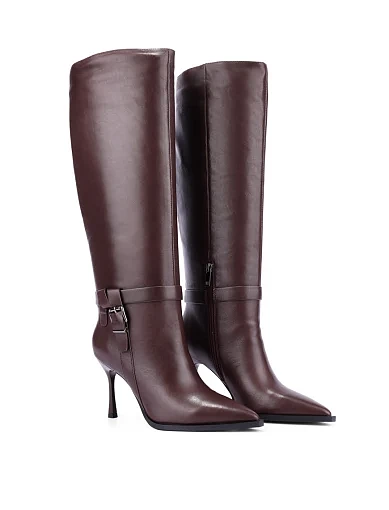 Жіночі чоботи шкіряні бордові - фото 2 - Miraton