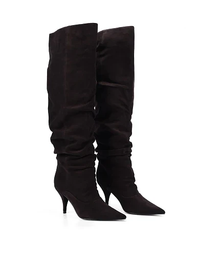 Жіночі ботфорти велюрові коричневі - фото 2 - Miraton