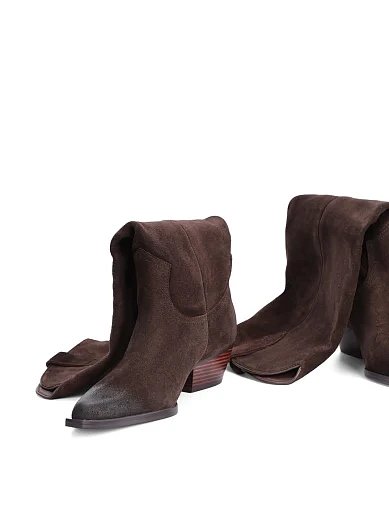 Жіночі чоботи козаки MIRATON велюрові коричневі - фото 2 - Miraton