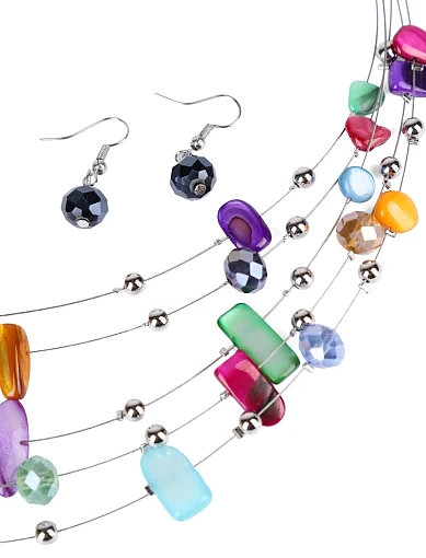 Набор из колье и сережек из разноцветных бусин - фото 2 - Miraton