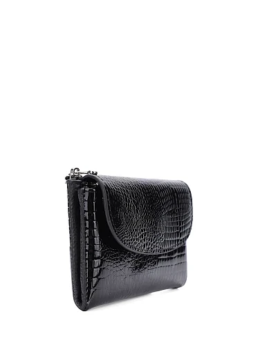 Гаманець лаковий шкіряний чорний з тисненням(8821-1 FW25-26) - фото 2 - Miraton