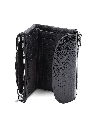 Гаманець лаковий шкіряний чорний з тисненням(8821-1 FW25-26) - фото 4 - Miraton