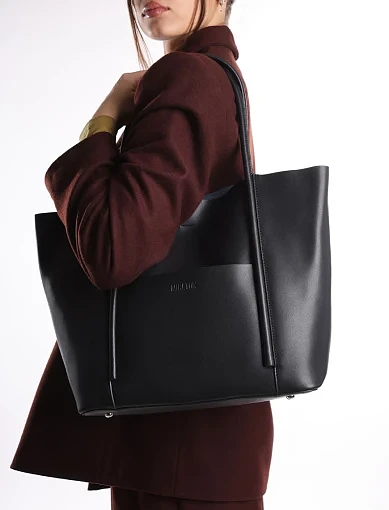 Жіноча сумка шоппер шкіряна чорна - фото 2 - Miraton