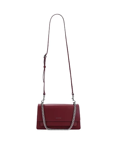 Женская сумка через плечо кожаная бордовая - фото 6 - Miraton