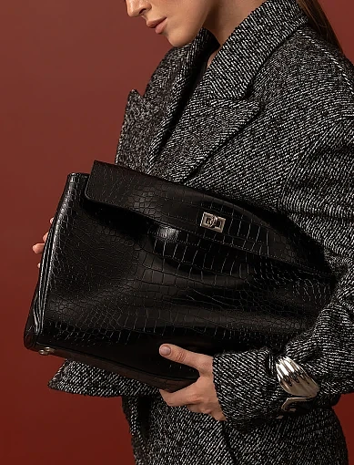 Женская сумка тоут MIRATON кожаная черная - фото 2 - Miraton