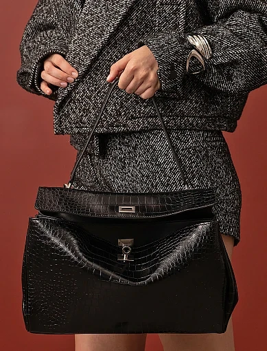 Женская сумка тоут MIRATON кожаная черная - фото 9 - Miraton