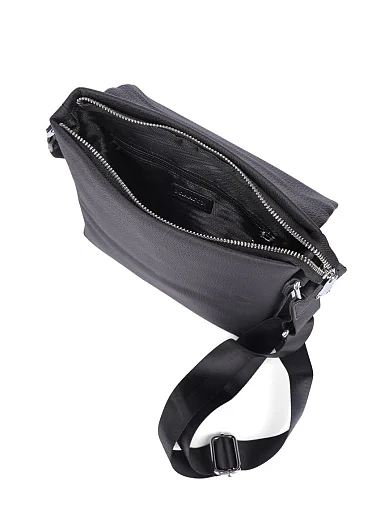 Чоловіча сумка месенджер шкіряна чорна (2503-1) - фото 5 - Miraton