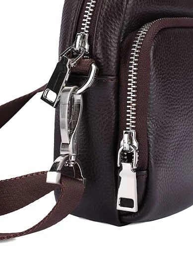 Мужская сумка кросс-боди кожаная коричневая - фото 4 - Miraton
