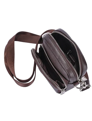 Мужская сумка кросс-боди кожаная коричневая - фото 6 - Miraton