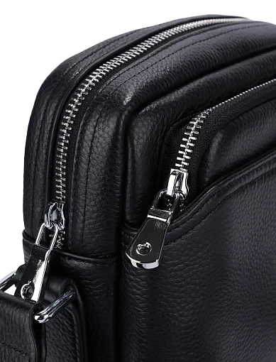 Мужская сумка через плечо кожаная черная - фото 4 - Miraton