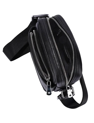 Мужская сумка через плечо кожаная черная - фото 5 - Miraton