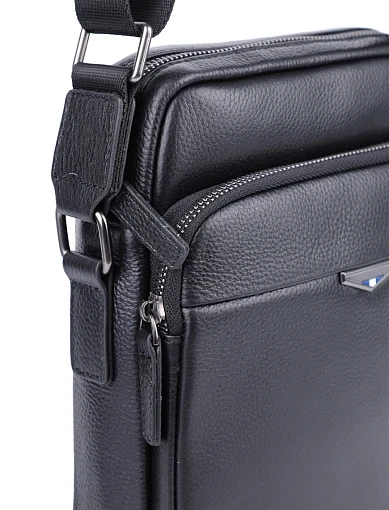 Мужская сумка через плечо кожаная черная - фото 4 - Miraton