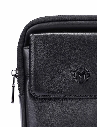 Мужская сумка кросс-боди кожаная черная - фото 4 - Miraton